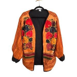 Vintage Latin American Embroidered Huipil Jacket -‎ Folk Art Open Front Global L
